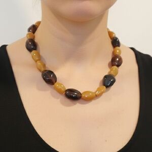 Aldo Amber and Dark Brown Glass Stone Statement Necklace Y2K